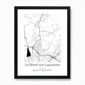 Le Mont Sur Lausanne,Switzerland Minimalist Map Art Print