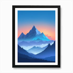 Misty Mountains Vertical Composition In Blue Tone 201 Art Print