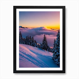 Whakapapa, New Zealand Sunrise Skiing Poster Art Print