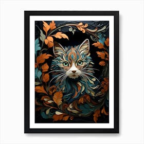 Contemporary Floral Cat 4 Art Print