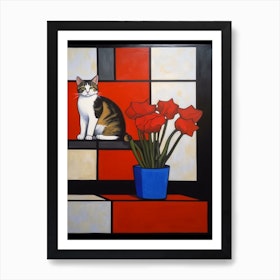 Amaryllis With A Cat 2 De Stijl Style Mondrian Art Print