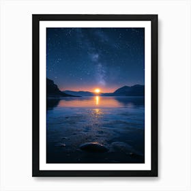 Night Sky Over Lake 24 Art Print