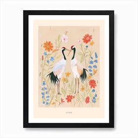 Folksy Floral Animal Drawing Stork Poster Art Print