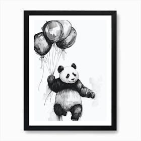 Giant Panda Holding Balloons Ink Illustration 1 Art Print