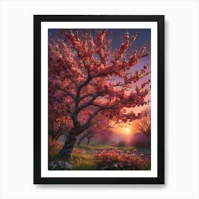 Cherry Blossoms At Sunset Art Print