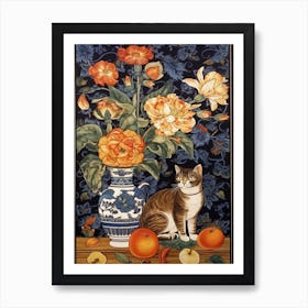 Freesia With A Cat 1 William Morris Style Art Print