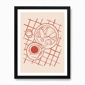 Croissants And Coffee. Kitchen Minimalist Line Art Print