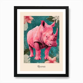 Pink Rhino Vintage Poster 2 Art Print