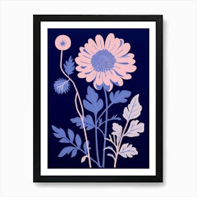 Blue Flower Illustration Chrysanthemum 1 Art Print