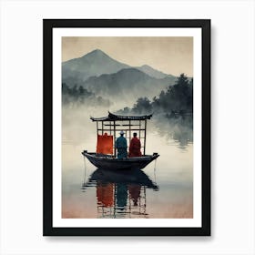 Two Asian Men On A Boat Art Print