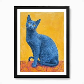 Russian Blue Cat Relief Illustration 3 Art Print