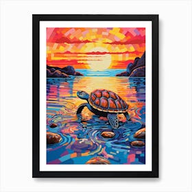 Sea Turtle Geometric Brushstrokes 3 Art Print