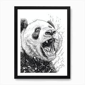 Giant Panda Growling Ink Illustration 2 Art Print