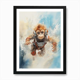 Monkey Painting Scuba Diving Watercolour 3 Art Print