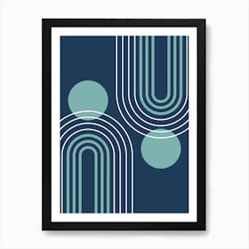 Mid Century Modern Geometric B27 In Navy Blue And Turquoise (Rainbow And Sun Abstract) 01 Art Print