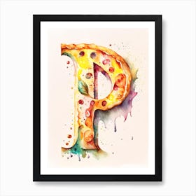 P  Pizza, Letter, Alphabet Storybook Watercolour 2 Art Print