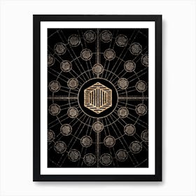 Geometric Glyph Radial Array in Glitter Gold on Black n.0202 Art Print
