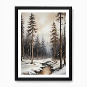 Winter Pine Forest Christmas Painting (7) Art Print