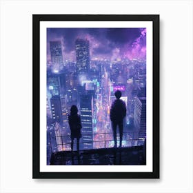 Two People Standing On A Rooftop Art Print