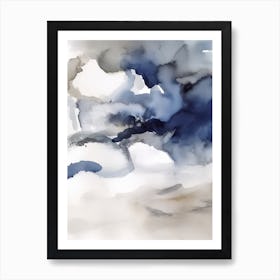 Watercolour Abstract Navy And Grey 8 Art Print