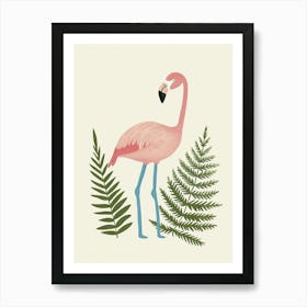 American Flamingo And Ferns Minimalist Illustration 1 Art Print