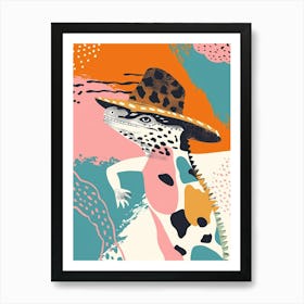 Lizard With A Cow Print Cowboy Hat Modern Abstract Illustration 4 Art Print