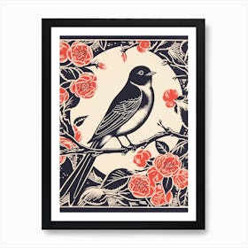 B&W Bird Linocut Barn Swallow 1 Art Print