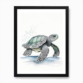Leatherback Sea Turtle (Dermochelys Coriacea), Sea Turtle Pencil Illustration 1 Art Print