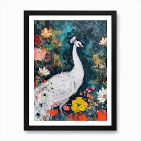 White Peacock Painting 1 Art Print