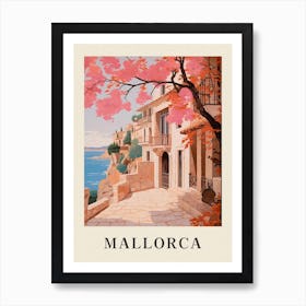 Mallorca Spain 2 Vintage Pink Travel Illustration Poster Art Print