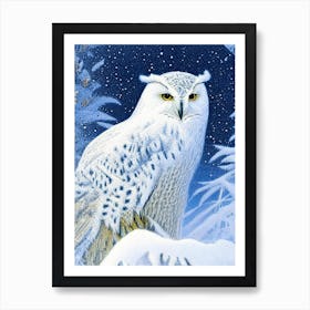 Snowy Owl Pointillism Bird Art Print