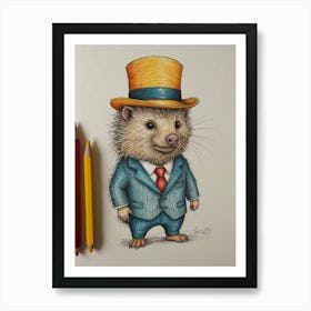 Hedgehog In A Suit Art Print