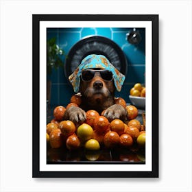 Dog In Oranges 1 Art Print