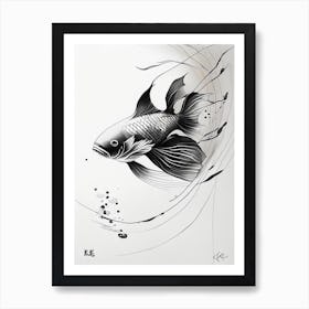 Kin Ki Bekko Koi Fish Minimal Line Drawing Art Print