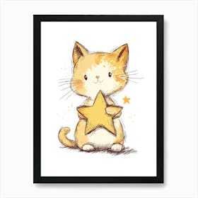 Cute Cat With Star.Generated AI. Wall Art Print 1 Póster