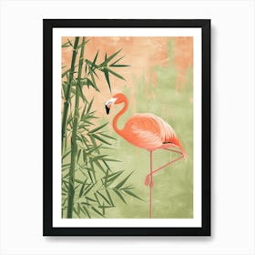 Andean Flamingo And Bamboo Minimalist Illustration 2 Art Print