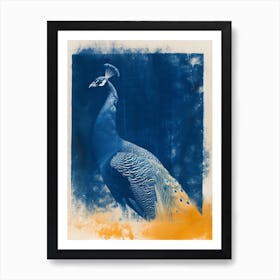 Blue & Orange Vintage Peacock Profile Portrait Poster