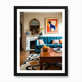 Living Room With Blue Couch Art Print