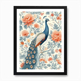 Cream Vintage Floral Peacock Wallpaper 6 Art Print