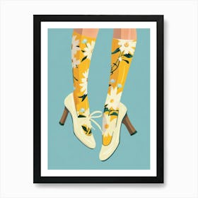 White Floral Vintage Shoes 1 Art Print