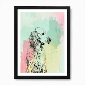  English Setter Dog Pastel Line Watercolour Illustration  2 Art Print