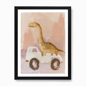 Dinosaur & A Car Muted Pastels 1 Art Print