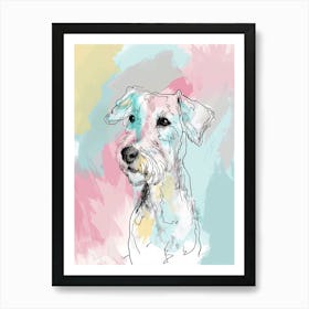 Pastel Bedlington Terrier Dog Line Illustration 1 Art Print