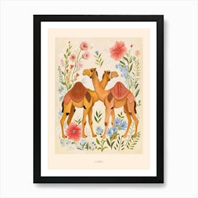 Folksy Floral Animal Drawing Camel 3 Poster Art Print