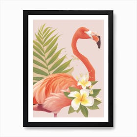 Andean Flamingo And Plumeria Minimalist Illustration 3 Art Print