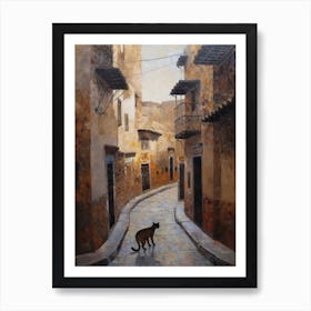 Painting Of Marrakech With A Cat In The Style Of Gustav Klimt 1 Art Print