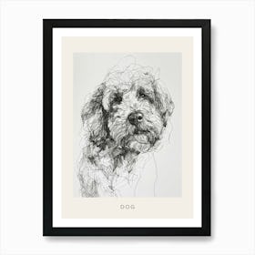 Long Hair Furry Dog Line Sketch 5 Poster Art Print