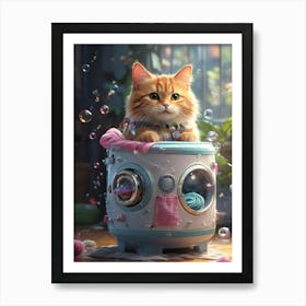 Cat In A Washing Machine 5 Art Print