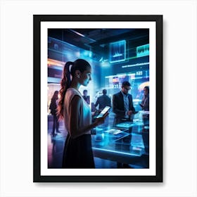 A Bustling Digital Marketplace Scene Filled With Diverse Individuals Engaged In Various Forms Of Mod (4) Art Print