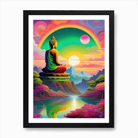 Peaceful Landscape with Buddha Painting Art Print